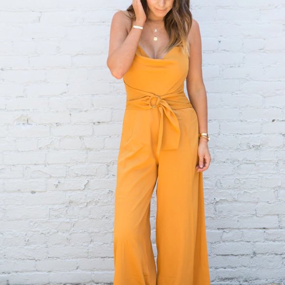 EUC MINKPINK MARIGOLD YELLOW COWL NECK JUMPSUIT Sz Small - Picture 6 of 10